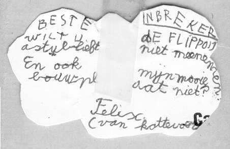 bij begin van vakantie thuis achtergelaten memo, na eerdere inbraak circa 1992; Collectie FNC